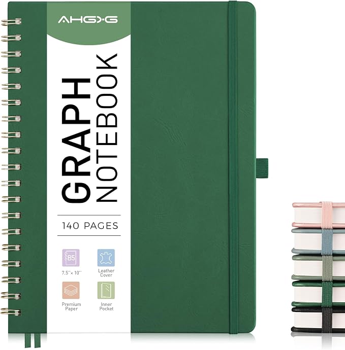 AHGXG Graph Paper Notebook, 140 Pages, B5 (7.6" x 10")