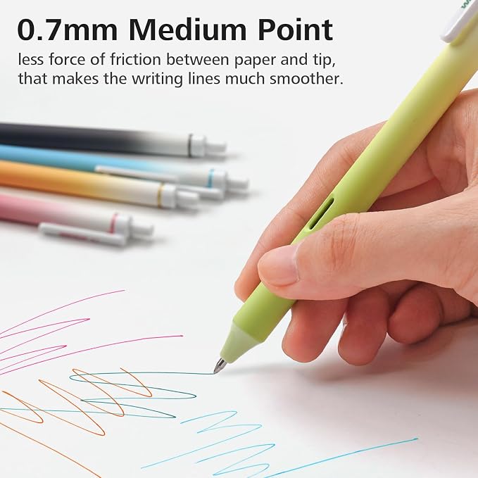WRITECH Fine Point Gel Pens: 8ct Multi Colored 0.7mm Medium Point Retractable Assorted Color Ink Pen Smooth Writing for Journaling Coloring Gradient Barrel No Bleed & Smudge & Smear