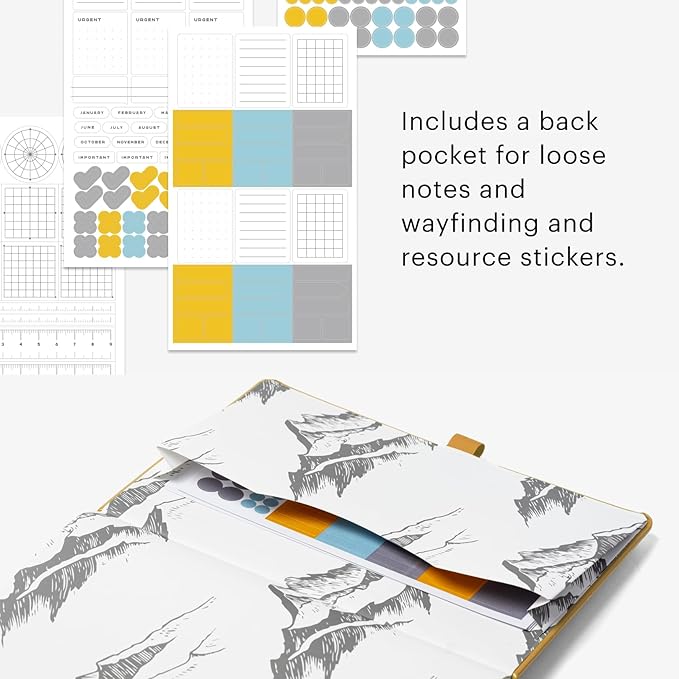 Stone Journal Explorer Notebook – A5 Waterproof Paper Field Journal, Vegan Leather Hardcover, 144 Pages Alternating Ruled & Dot Grid, Back Pocket, Weather-Resistant (Yellow)