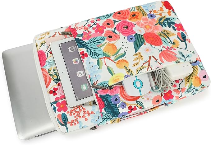 360° Protective Laptop Sleeve Case Bag with 3 Pockets,Handle,Luggage Strap for MacBook Pro 14 inch and 14 inch-14.4 inch Screen Laptop (Watercolor Flowers)