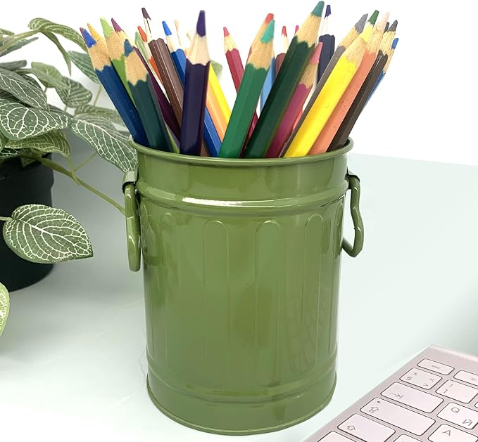 Desk Pen Holder, Metal Pencil Holder for Desk, Desk Organizer with Handle, Makeup Brush Holders, Pencil Cup, Desktop Storage Organizer for Office, School, Home (Green)