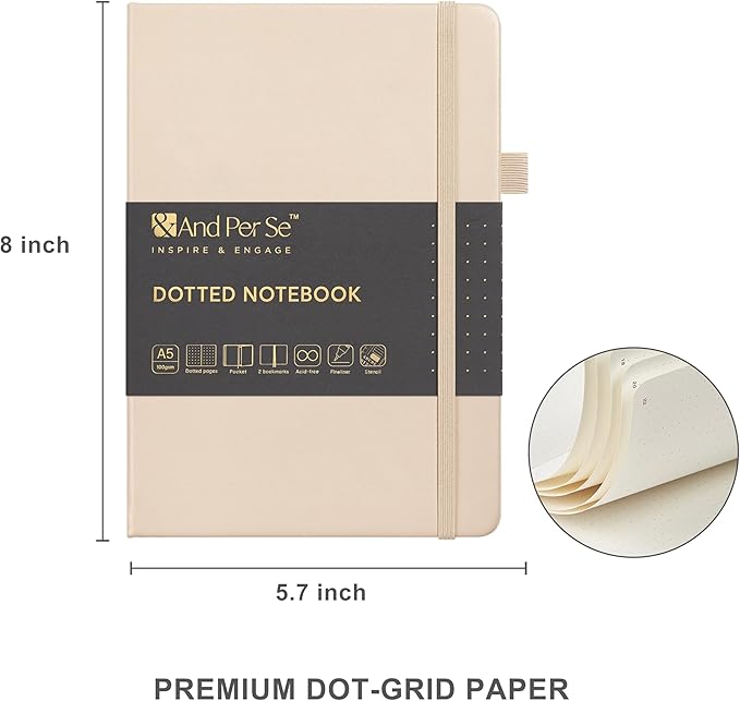 &And Per Se Dotted Journal Supplies – Journal Kit with Dotted Notebook, Stencils, Stickers, Washi Tapes & Colored Pens for Beginners (Light Apricot)