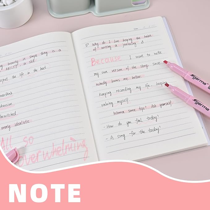 Cgerma Pink Highlighter 12 Pack, Mild Pastel Color, Chisel Tip Highlighters, Quick-Drying, Cute Aesthetic Markers for Journaling, Study, School Office Supplies