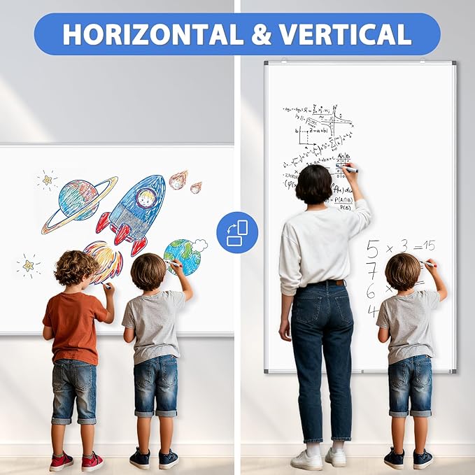 WALGLASS 2 Pack Large White Board, 72" x 40" Double-Sided Dry Erase Board Whiteboard for Wall, Hanging Mounted Whiteboard Silver Aluminium Frame for Home, School, Office
