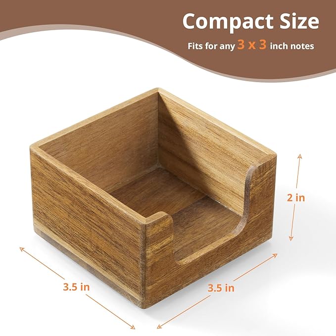 Sticky Note Holder, Acacia Wood Note Dispenser for Office Desk Accessories, Self Stick Note Pad Holder, Memo Pad Holder Dispenser Organizer for School Office Desk Supplies