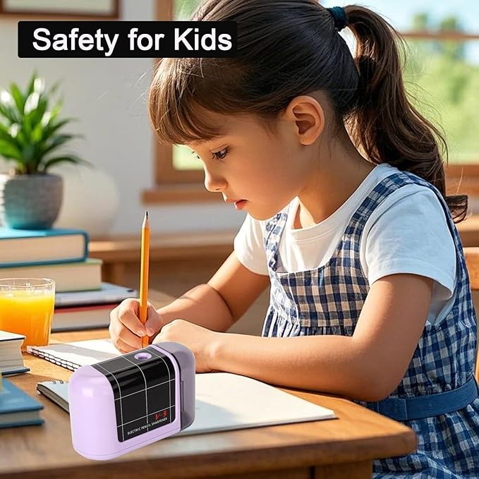 Battery Operated Electric Pencil Sharpener, Portable Electric Pencil Sharpener for Kids, for No.2/Color Pencils (6-8mm), School, Home, Office, Classroom(Purple)