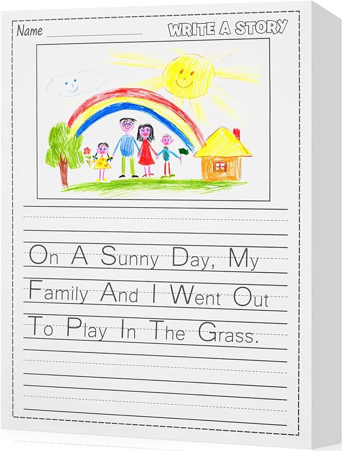 300 Sheets Writing Beginner Paper for Kids Create Story, 8.5"x11" Handwriting Paper Bulk with Picture Space and Lines DIY Craft Writing Kit for Kids Journal Activity, Back to School Gifts