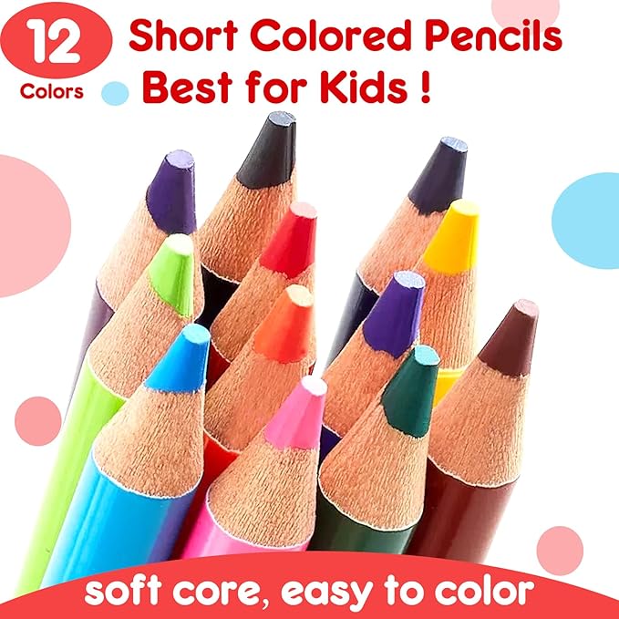 12 Colors Short Colored Pencils for Kids Toddlers, Thick Color Drawing Pencil with Sharpener, Art Pencils Drawing Supplies, Classroom Prizes Party Favors Bags, Easy to Color, Pre-sharpened