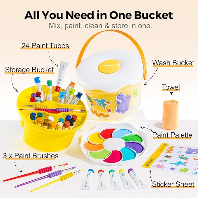 Jar Melo Kids Tempera Painting Set, Washable Paint Set for Kids Ages 4-8, Safe and Non-Toxic Mess Free Coloring, Tempera Paints for Drawing Art,Crafts, School Supplies