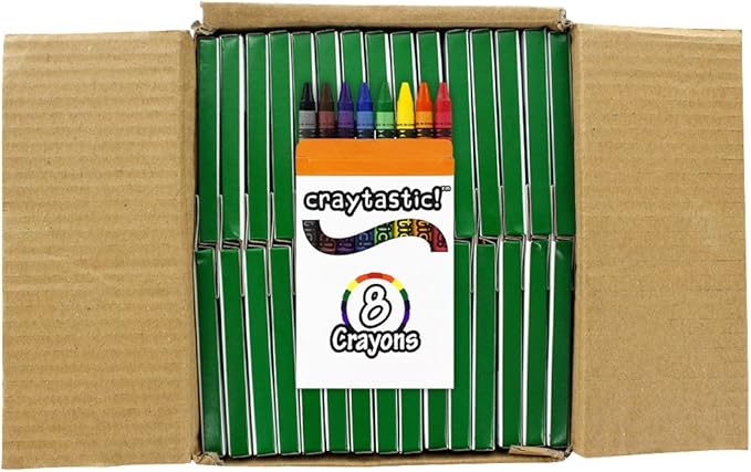 Craytastic! Bulk Crayons, 240 Individual Boxes of 8 colors/count Class Pack - Full Size, Premium (Red, Yellow, Green, Blue, Purple, Brown, Black) SAFETY TESTED COMPLIANT WITH ASTM D-4236 (1920 Total)