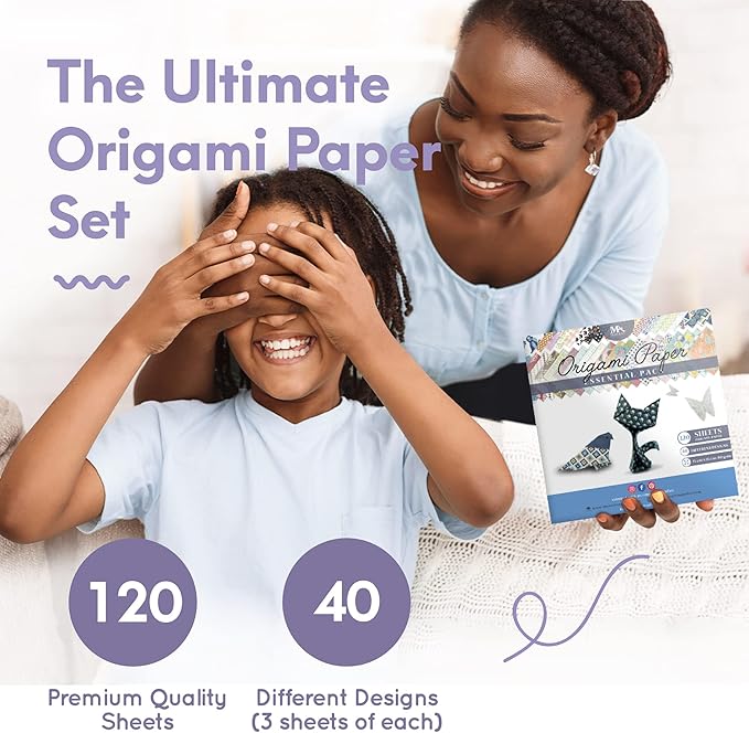 Japanese Origami Paper Set - 120 Sheets - Traditional 6x6 Folding Kit Featuring Floral, Animal, Aztec, Geometric Designs for Kids and Adults