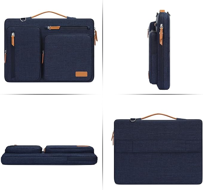 MOSISO 360 Protective Laptop Shoulder Bag,15 inch Computer Bag Compatible with MacBook Air 15 inch M5 M4 M3 M2/Pro 15, Dell XPS Plus,Side Open Messenger Bag with 4 Zipper Pockets&Handle, Navy Blue