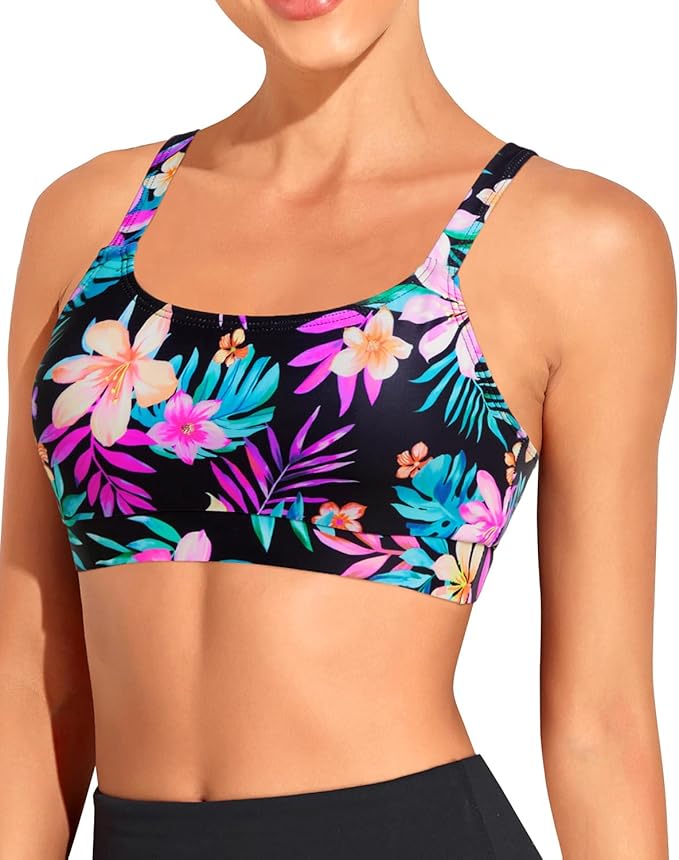 Tempt Me Women Sports Bra Bikini Tops Scoop Neck Bathing Suits Top Padded Swim Crop Tops Only