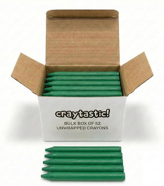 Craytastic! Bulk Unwrapped Crayons Box of 52 (Green) for Crafting, Parties, Kids - Paperless Crayons, No Paper Wrapper - Safety Tested Compliant with ASTM D-4236