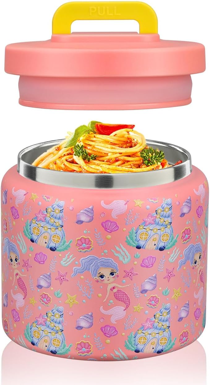 JXXM 13.5 Oz Thermo Food Jar for Hot & Cold Food for Kids, Insulated Lunch Containers Hot Food Jar,Leak-Proof Vacuum Stainless Steel Wide Mouth Lunch Soup Thermo for School (Mermaid)