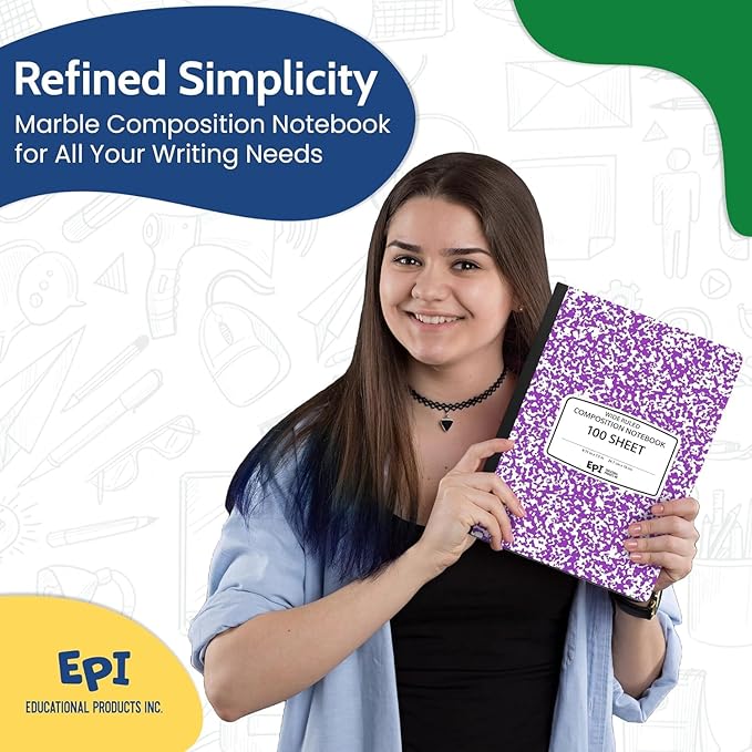 2016 Pack (Pallet) EPI Wide Ruled Composition Notebook Assorted Colors, Bulk, 200 pages (100 Sheets), 9-3/4 x 7-1/2, Marble, Bulk School Supplies, Heavy Duty, Durable, Office Notebooks, Sewn Binding