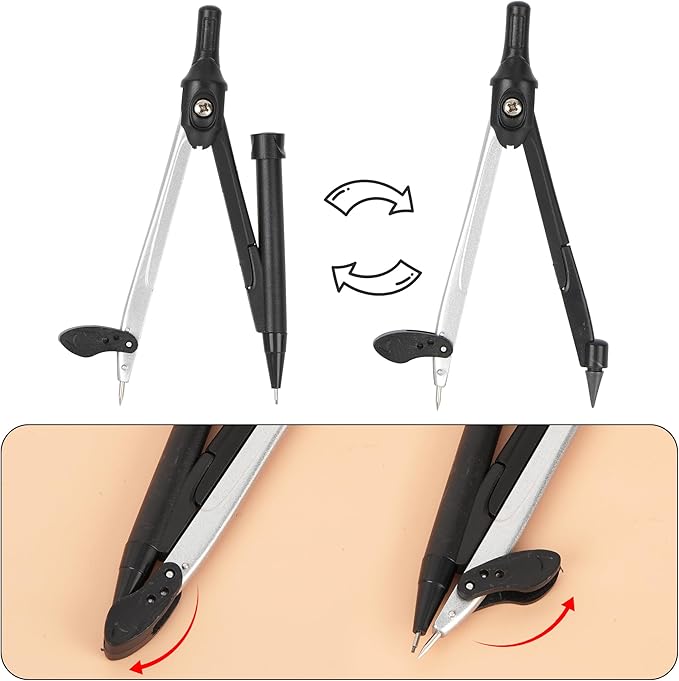LABANCA 8 Pcs Compass Set with Protractor Rulers Pencil for Math Geometry (08373 Black)