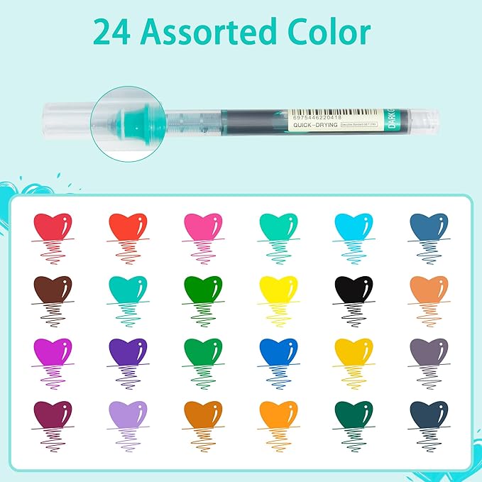 USUAL 24pcs Gel Ink Pens Liquid Ink Rollerball Multi Color Pen 0.5 mm Fine Point Smooth Writing Pens Cute Nurse Pen Back to School Supplies