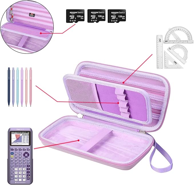 FBLFOBELI Hard Case for Texas Instruments TI-84 Plus CE/TI-84 Plus/TI-83 Plus/Casio fx-9750GIII Color Graphing Calculator, Mesh Pocket for Pens, Cables and Other Accessories (Case Only) (Purple)