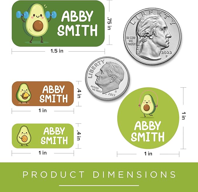 Personalized Daycare Name Labels for Kids, (130 Pack) Waterproof Custom Name Stickers for Clothing Tags, Lunch Boxes and School Supplies, Made in USA by MSC -Avocado