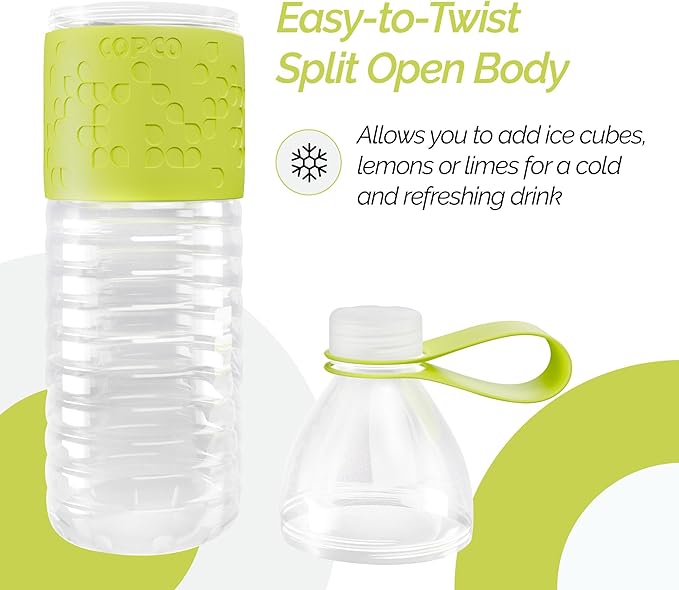 Copco Hydra 20 oz Water Bottle with Carrying Loop – Leak Proof, BPA Free Tritan, Dishwasher Safe, Twist-Open Body, Non-Slip Silicone Grip, Perfect for Gym, Travel, Office & Daily Use (Green)
