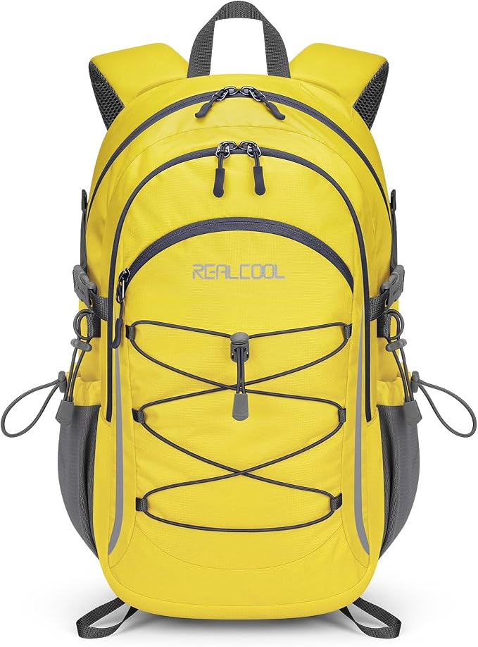 RealCool 30L Lightweight Hiking Backpack, Waterproof Daypack for Camping | 210D tear-resistant nylon, breathable shoulder and back panel, Multi-Compartment,hydration system,reflective strip,bungee net