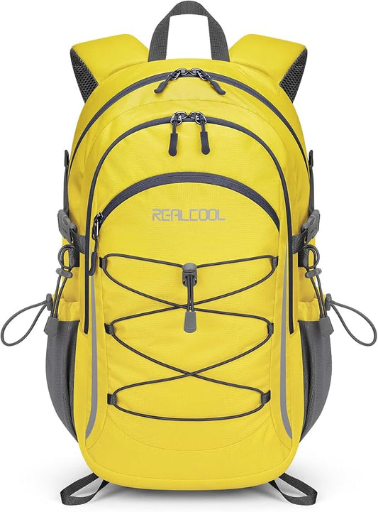 RealCool 30L Lightweight Hiking Backpack, Waterproof Daypack for Camping | 210D tear-resistant nylon, breathable shoulder and back panel, Multi-Compartment,hydration system,reflective strip,bungee net