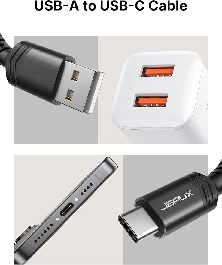 JSAUX USB C Cable 3.1A Fast Charging, 3-Pack (10ft+6.6ft+3.3ft) USB A to Type C Charge Cord Compatible with iPhone 16e/16 Pro/16 Pro Max/15, Samsung S24 S22 S20 Note 20, CarPlay, USB C Charger(Black)
