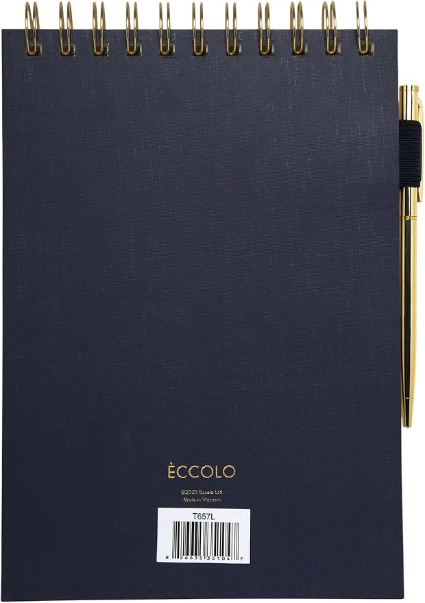 Eccolo Steno Notebook 120 Sheets Top Spiral Notebook with Gold Pen 6x8