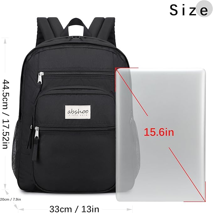 abshoo 34L Large Backpack for School Water Resistant Women Men Bookbag For College, Middle High School, Travel (Black)