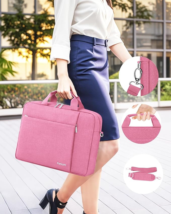 Ferkurn Laptop Bag Case for Women Men Computer Bag Compatible with HP Envy Pavilion Omen/LG Gram/MSI/Dell Inspiron XPS/Lenovo/Acer, Shoulder Strap Carrying Messenger Briefcase, Pink, 17 17.3 Inch