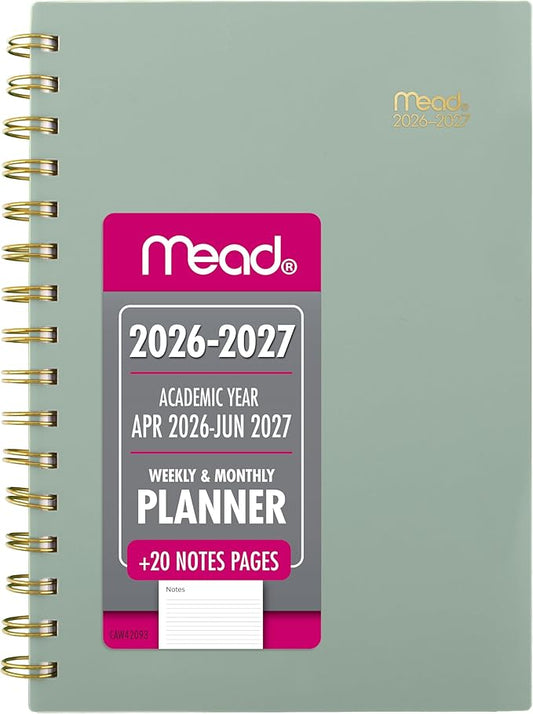 Mead Planner 2026-2027 Weekly & Monthly Academic 15-Month April-June, 5.5" x 8.5", Soft Grass (CAW42093)
