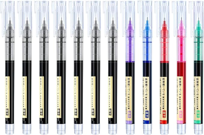 Frienda 12 Pcs Rolling Ball Pen 0.5 mm Japanese Pen,Classic Colors