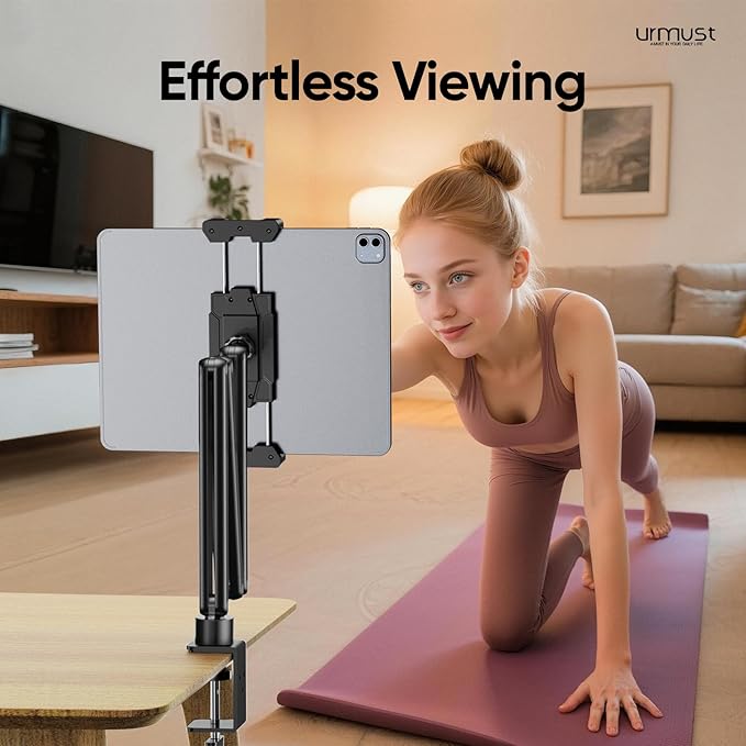 Urmust Portable Monitor Stand 15.6", iPad Stand for Desk, Portable Monitor Holder up to 18.5" Holds, Adjustable Desktop Tablet Arm Mount, Apple iPad Holder for Bed, for 4.7"-12.9" i Pad Pro/Air/Mini