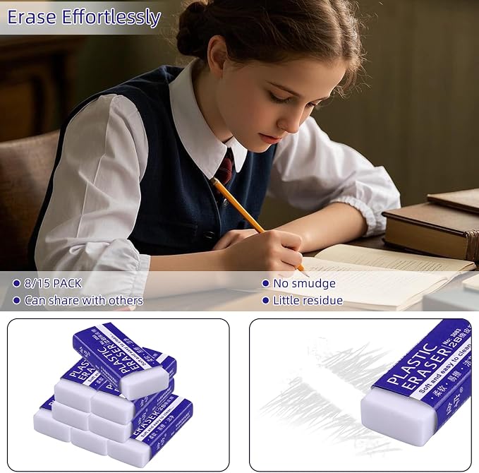 White Erasers, Artist Eraser for Drawing Art Sketching, Pencil Erasers for Kids Bulk Students School Supplies Office (8)