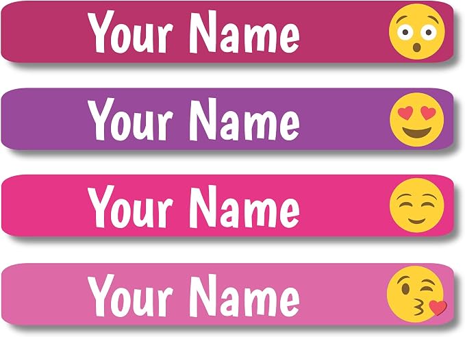Lovable Labels Personalized Labels for Kids (120 Labels) - Waterproof Dishwasher Safe Peel and Stick Labels are Great for School Supplies Daycare Camp Bottles (Emoji Sublime)