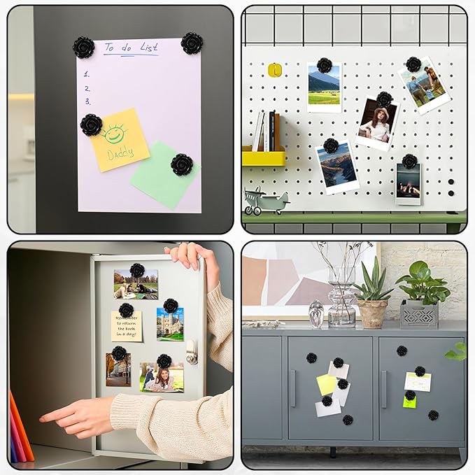 20 Pcs Rose Fridge Magnets, 1.1 Inch Cute Flower Fridge Magnets, 3D Colorful Refrigerator Decorative Magnet for Whiteboard Locker Cabinet (Black-Rose)