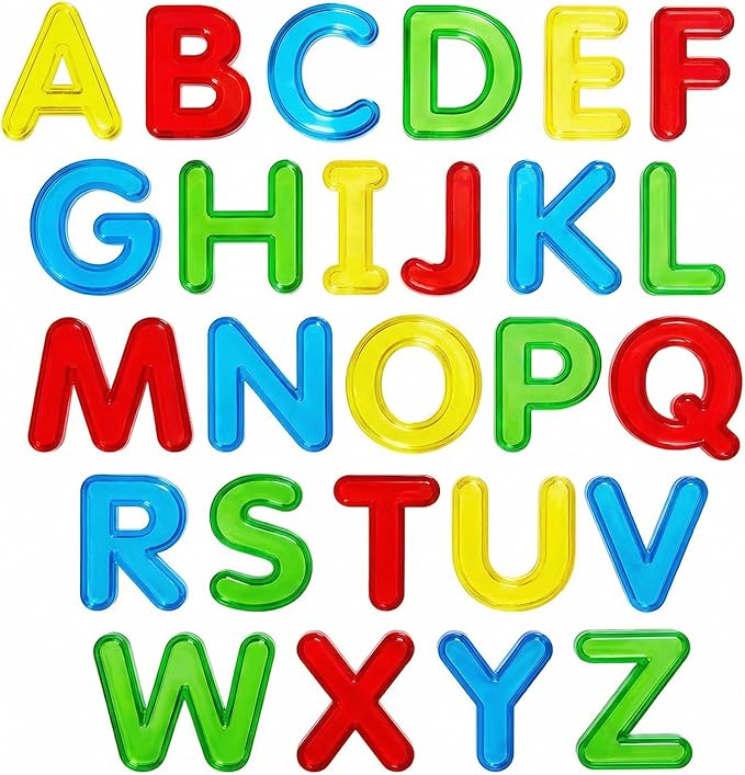 Bbiamsleep 52 Pcs Plastic Capital Letters, Colorful Transparent Uppercase Letters Light Table Manipulatives for Sorting Counting Training Spelling