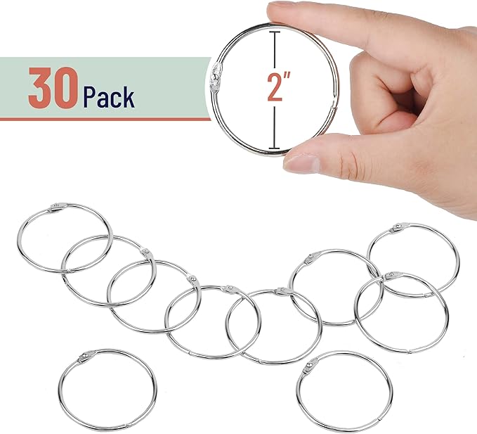 Mr. Pen- Loose Leaf Binder Ring, 2 Inch, 30 Pack, Metal Loose Leaf Binder Book Rings for Books and Index Cards, Scrapbook, Keychains, School, Home, Office, Silver