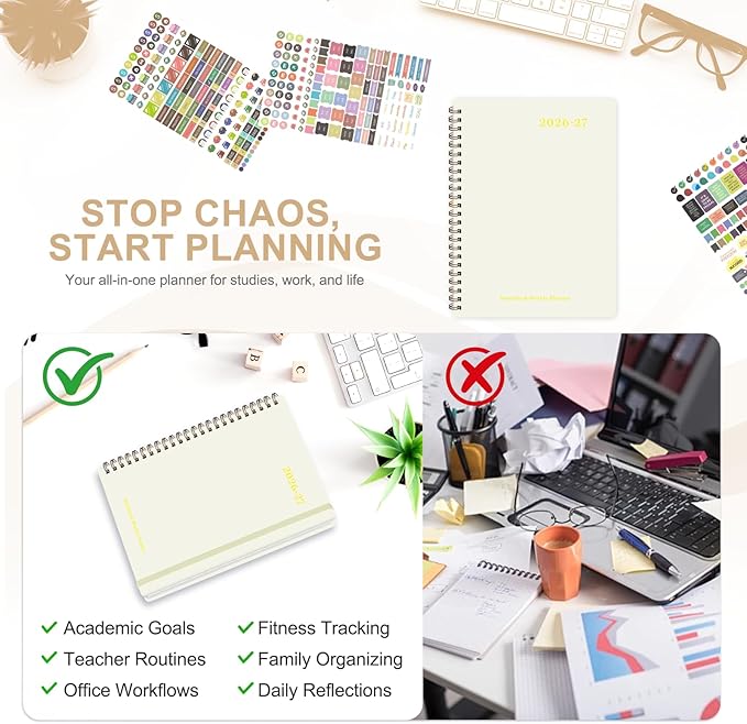 Planner 2026-2027, Weekly and Monthly Academic Year Calendar Planner, July 2026 - June 2027, Daily Agenda Book for Office School Supplies, A5(6.3'' x 8.5'')