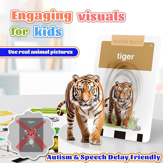 HOMESTEC Toddler Talking Flash Cards with 216 Double Sided Cards for Speech Therapy Learning for Ages 3 to 6 Featuring 24 Themes Short Sentences Real Sounds and Stories Birthday Gifts for Kids