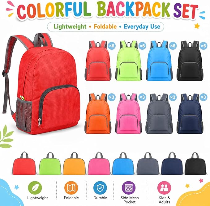 clothmile 36 Pcs Back to School Backpacks in Bulk Classic Colorful Foldable Backpacks 420d Fabric Multi-Use Book Bags for Outdoor Travel Student School Supply 8 Colors
