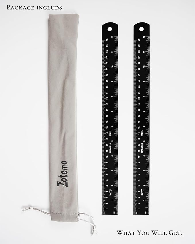 Metal Ruler 12 Inch 2 Pack, 30cm Stainless Steel Metric Ruler for Architects & Engineering, Professional Zero Start Straight Edge Ruler, Easy to Read Black Rule with Laser Etched Scales