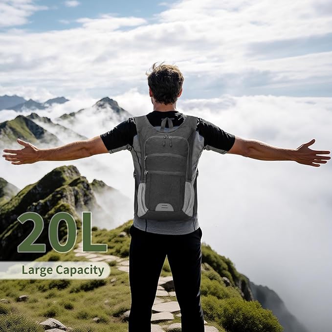 20L Lightweight Hiking Daypack, Foldable Travel Packable Backpack for Men Women for Cycling Camping Outdoor (Black)