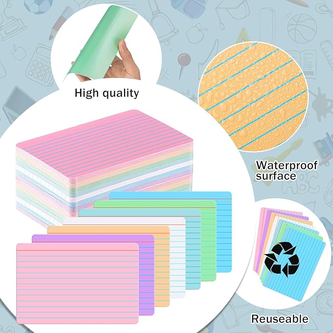 Harloon 100 Pcs Dry Erase Index Cards 4 x 6 Inch Laminated Reusable Dry Erase Note Cards Sheets for Office Home Housework to Do List (Ruled Candy Color)