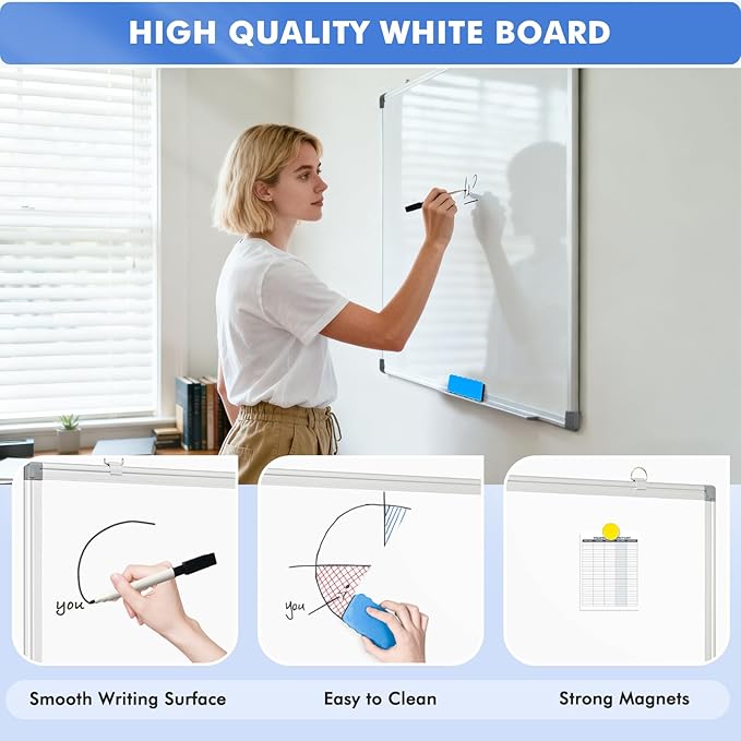 WALGLASS 4 Pack White Board, 24" x 18" Double-Sided Dry Erase White Board for Wall, Hanging Mounted Whiteboard, Horizontal or Vertical Silver Aluminium Frame for Home, School, Office, Kitchen