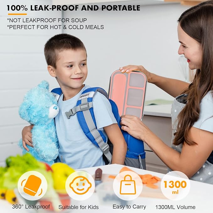 Bento Box for Kids 1300ML with 4 Compartment & Food Picks Cake Cups, Pink | Lunch Box Containers for Adults/Kids/Toddler, Leak-Proof, Microwave/Dishwasher/Refrigerator Safe, BPA Free