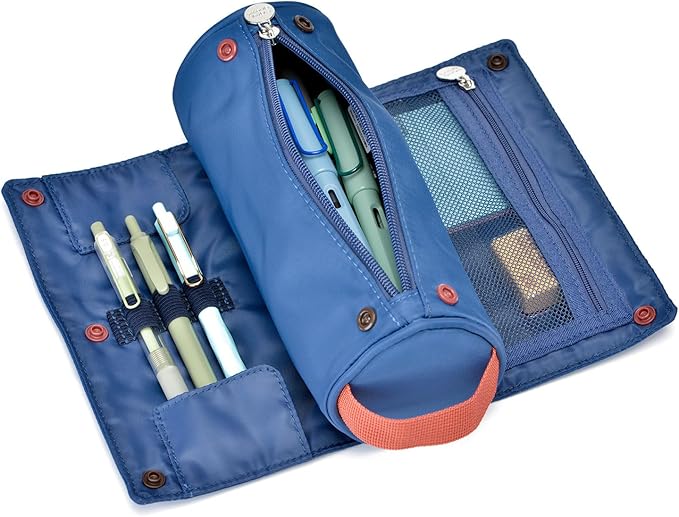 Large Capacity Pencil Case Roll Up Design Multifunctional Pencil Holder Pouch Stationery Pen Bag for Teen Girls and Boys Camping style - Dark Blue