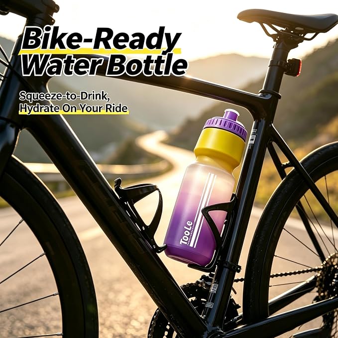 2 Pack Bike Water Bottle, Squeeze Water Bottle Leakproof BPA Free 24Oz | with Capacity Scale w/Pull Top Lid, Reusable, for Bicycle, Gym,Camping, Hiking