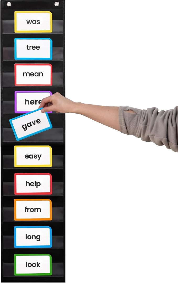 Essex Wares - 9" Wide x 44" Tall Pocket Chart, Black - Sturdy Pocket Chart for Classroom for Sentence Strips - Easy to Use & Hang, Reusable Black Pocket Chart